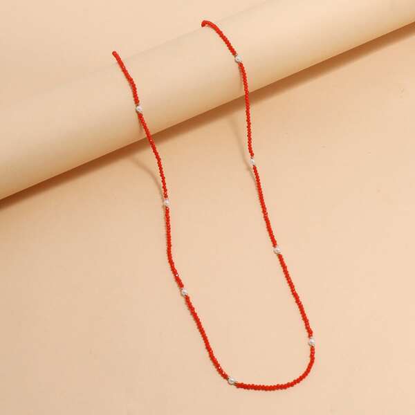 

1pc Beaded Necklace, Red