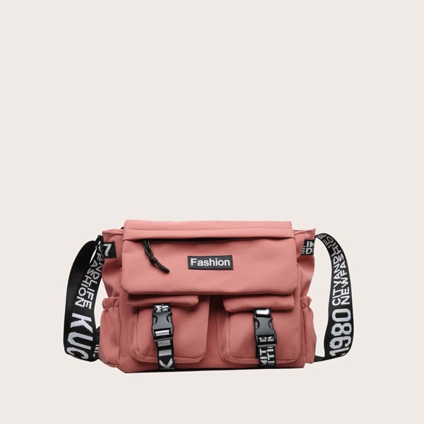 

Letter Graphic Buckle Decor Crossbody Bag, Pink