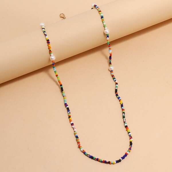 

1pc Beaded Necklace, Multicolor