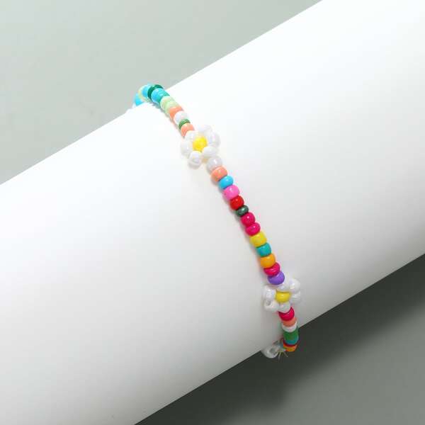 

Flower Decor Beaded Bracelet, Multicolor