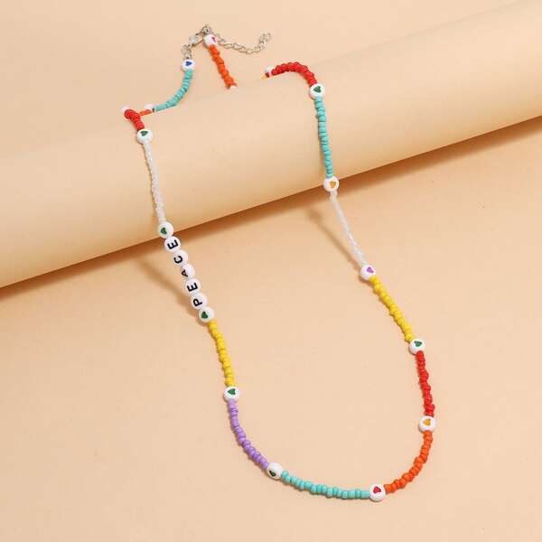 

Letter Decor Beaded Necklace, Multicolor