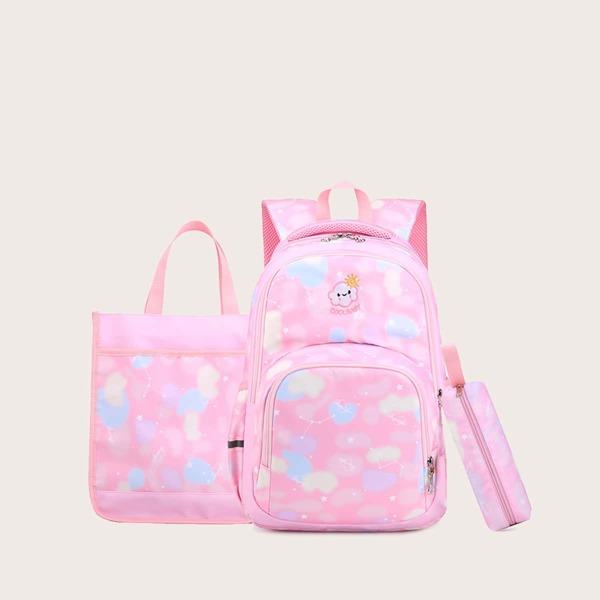 

3pcs Girls Galaxy Pattern Backpack Set, Pink
