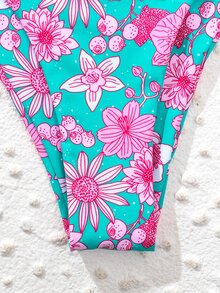 Floral Print Knot Front Bandeau Bikini Set, For Summer Beach Vacation - Multicolor - View 5