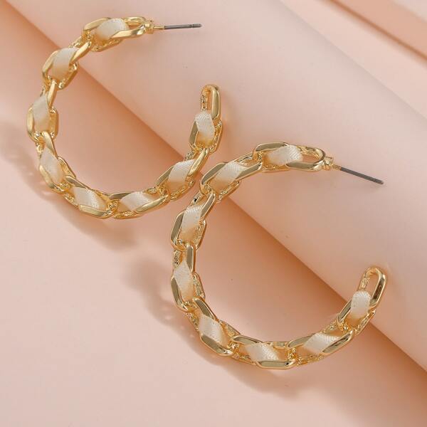 

Chain Design Hoop Earrings, Gold
