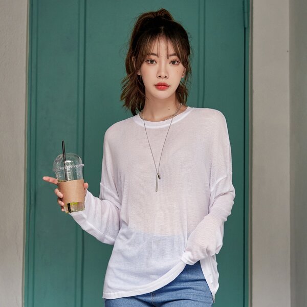 

Drop Shoulder Long Sleeve Tee, White