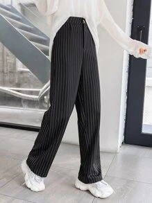 DAZY Quần Nút Túi Sọc Giải trí - màu đen - Xem 1