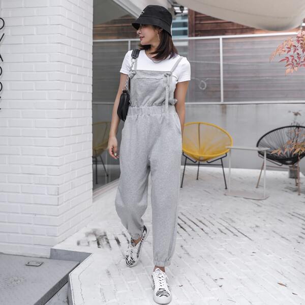 

Solid Cami Jumpsuit Without Tee, Light grey