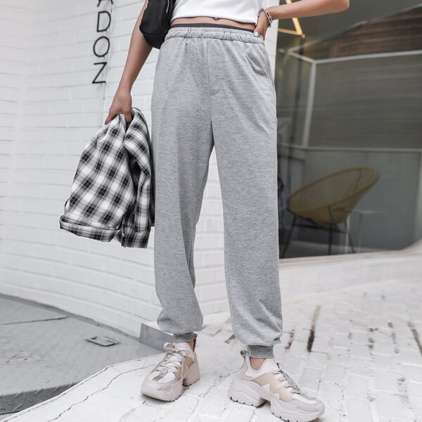 

Solid Elastic Waist Sweatpants, Light grey