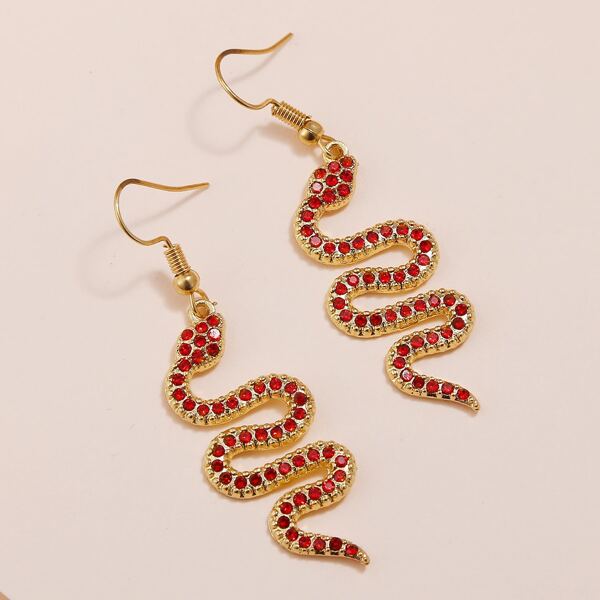 

Rhinestone Decor Snake Drop Earrings, Gold
