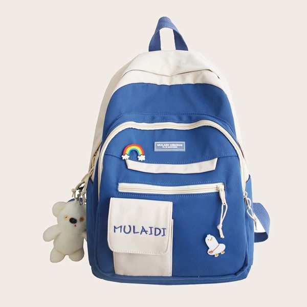 

Two Tone Large Capacity School Bag, Royal blue