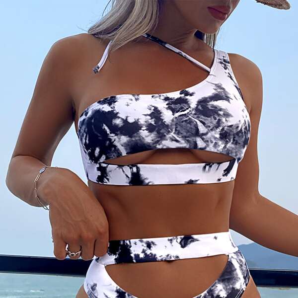 

Tie Dye Cut Out One Shoulder Bikini Top, Multicolor