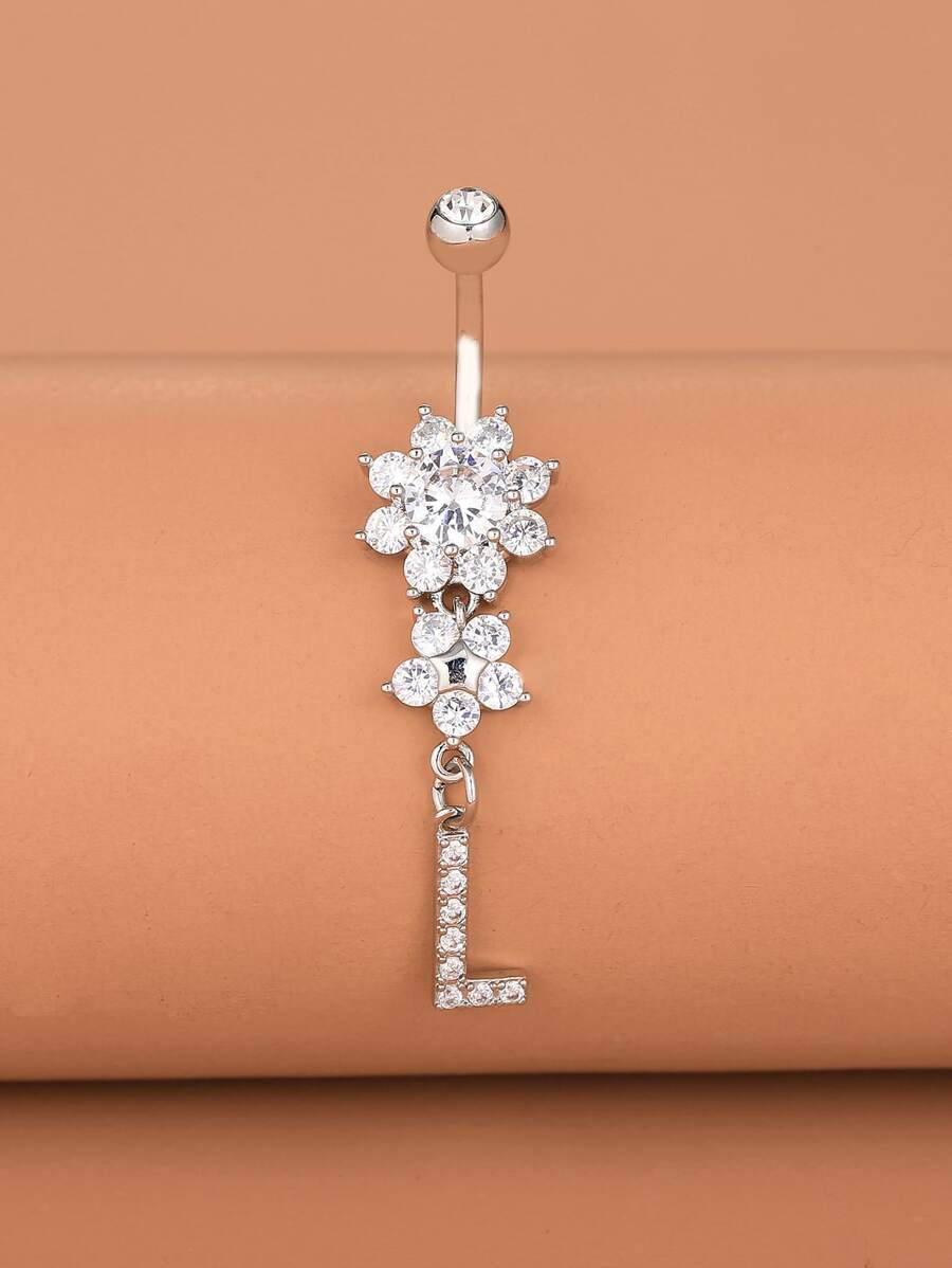 Đá Chữ Trang Trí Rốn Bụng Nhẫn Unisex Thời Trang Punk Cơ Thể Trang Sức Khuyên - Bạc - Xem 1