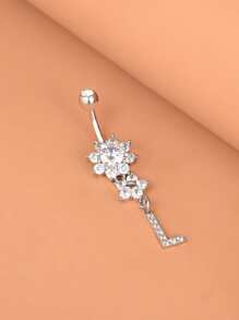 Đá Chữ Trang Trí Rốn Bụng Nhẫn Unisex Thời Trang Punk Cơ Thể Trang Sức Khuyên - Bạc - Xem 2