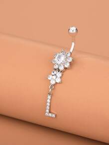 Đá Chữ Trang Trí Rốn Bụng Nhẫn Unisex Thời Trang Punk Cơ Thể Trang Sức Khuyên - Bạc - Xem 3