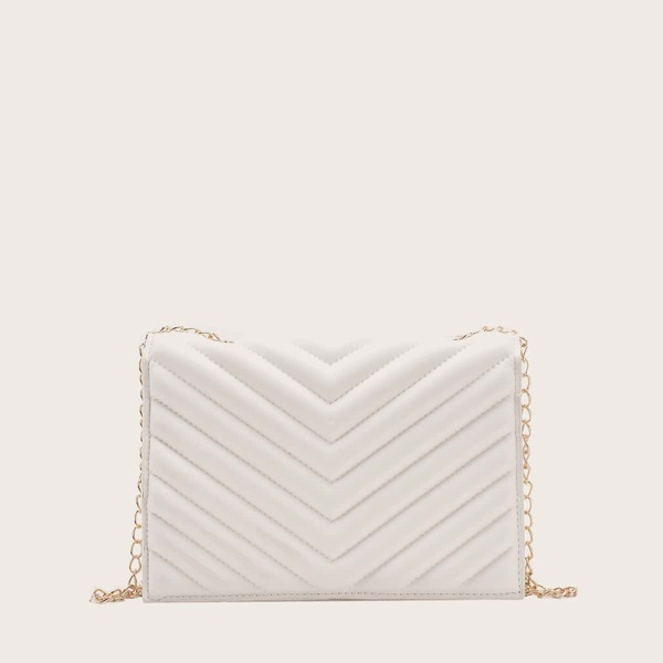 

Chevron Flap Chain Square Bag, White