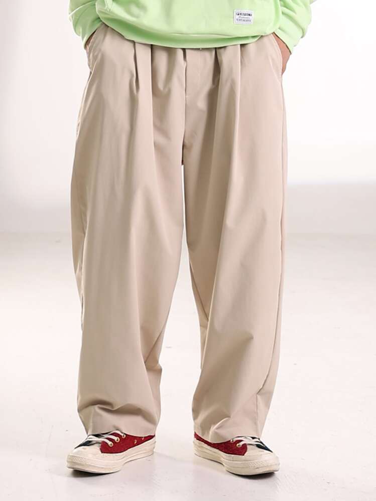 Manfinity Hypemode Loose-Fit Men's Solid Color Wide-Leg Pants - Apricot - View 1