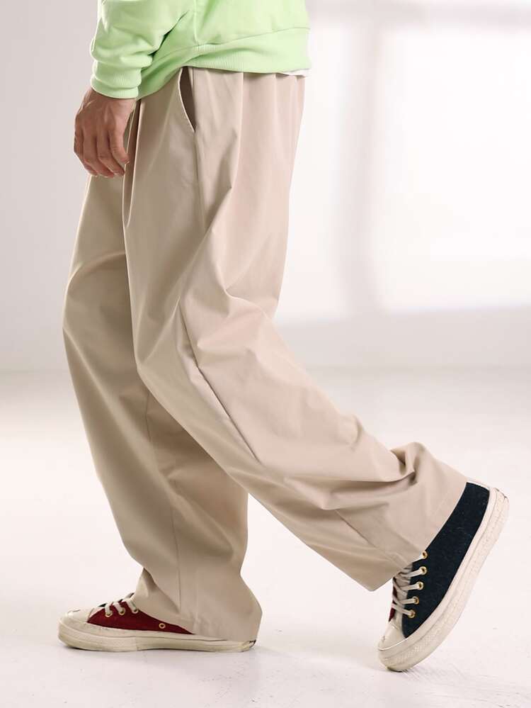 Manfinity Hypemode Loose-Fit Men's Solid Color Wide-Leg Pants - Apricot - View 3