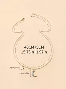 月亮和星形墜飾項鍊 - 金黃色 - 查看 2