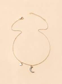 月亮和星形墜飾項鍊 - 金黃色 - 查看 4