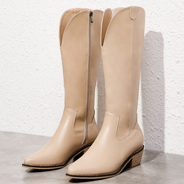 

Minimalist Point Toe Riding Boots, Apricot