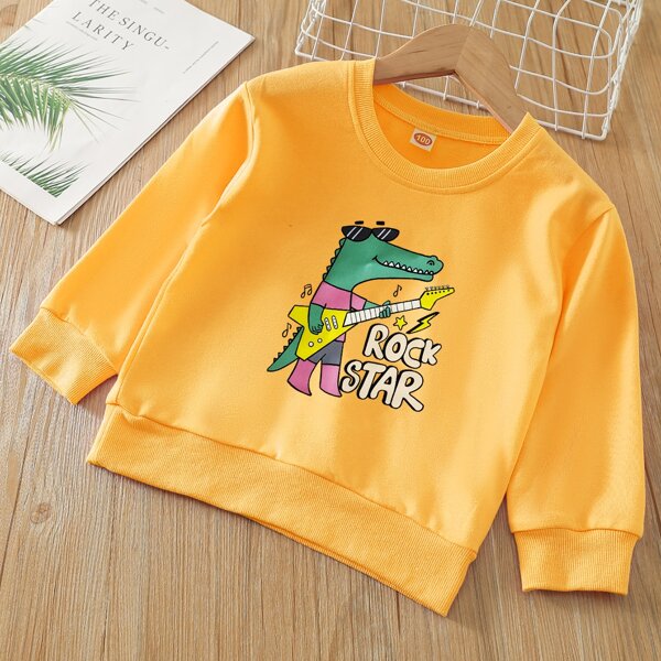 

Toddler Boys Cartoon And Letter Graphic Crew Neck Sweatshirt, Yellow