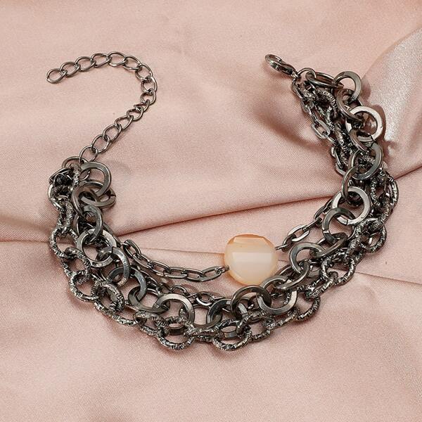 

Glass Bead Decor Layered Bracelet, Gun black