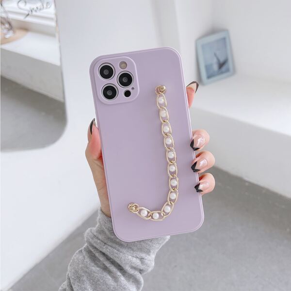 

Faux Pearl Hand Strap Phone Case, Purple