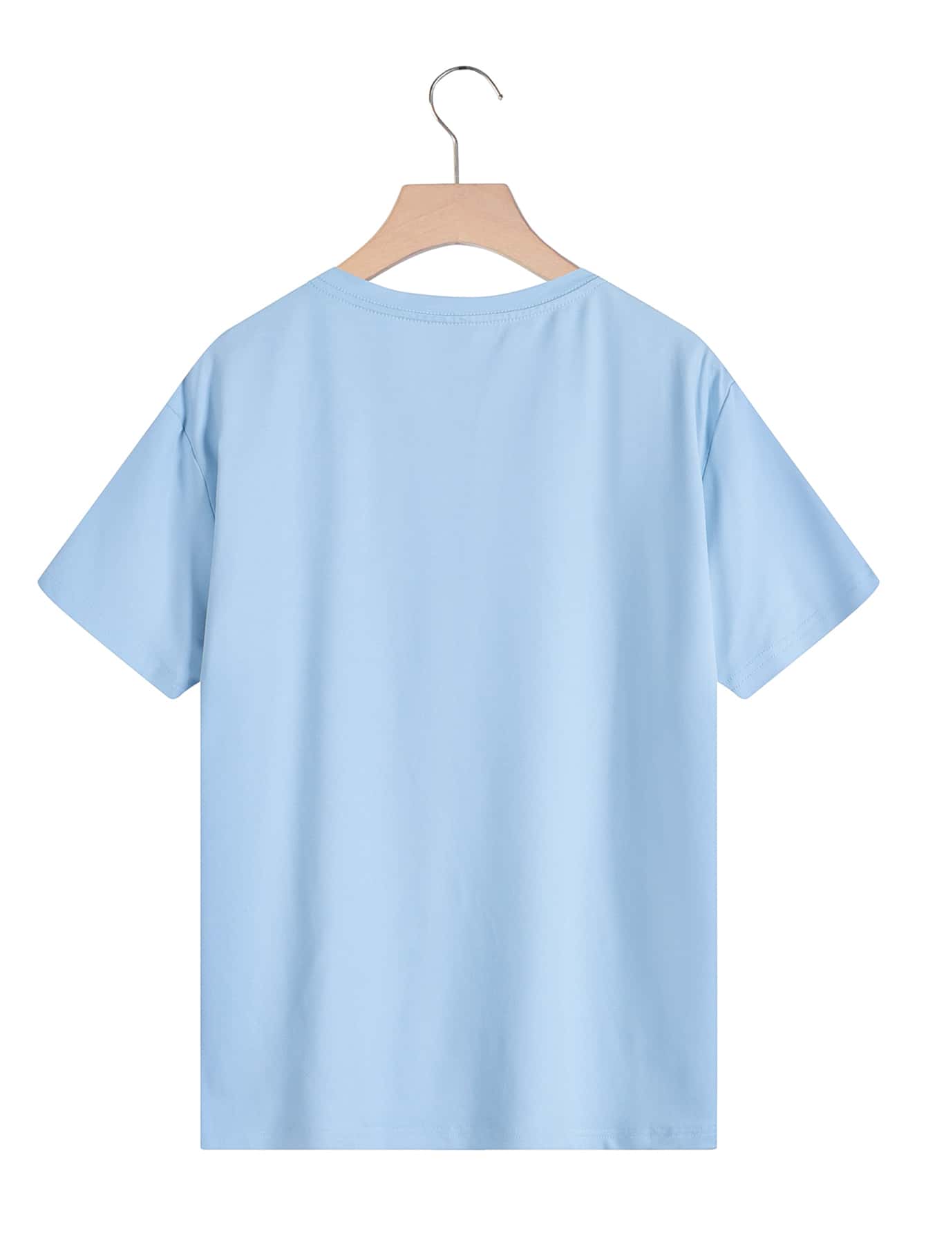 SHEIN EZwear Camiseta oso de dibujos animados con con estampado de letra - Celeste - Añade 2