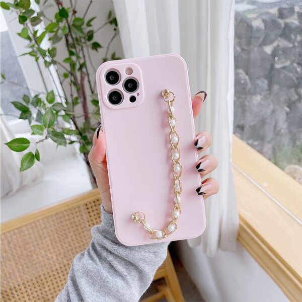 

Faux Pearl Hand Strap Phone Case, Pink