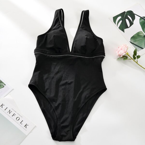 

Stitch Trim Slim Bodysuit, Black