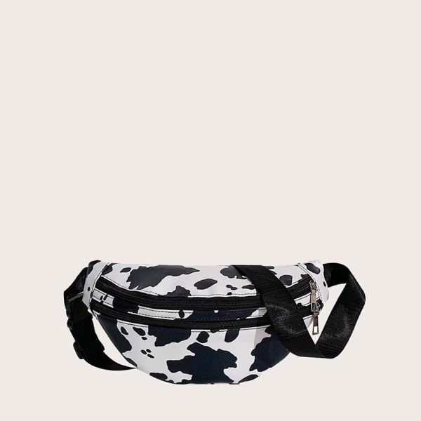 

Cow Pattern Double Pocket Fanny Pack, Black and white