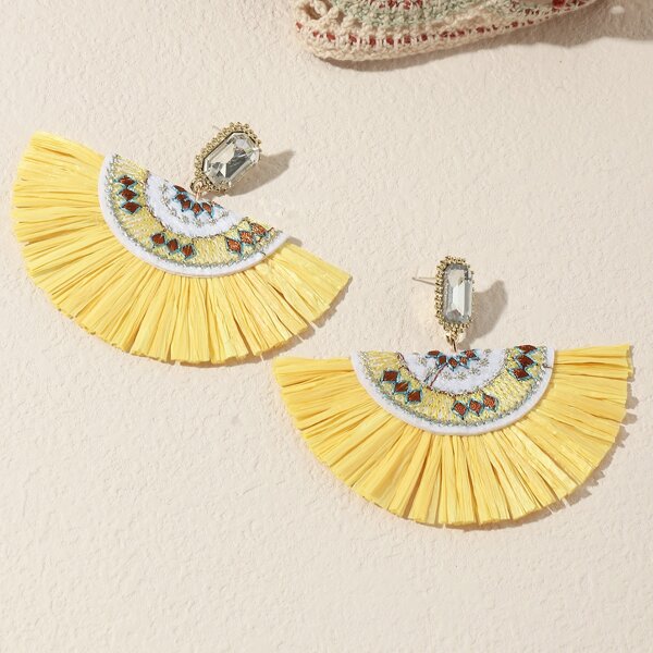 

Raffia Fringe Drop Earrings, Yellow