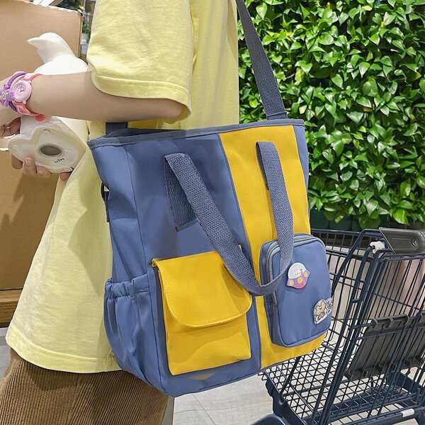 

Two Tone Shoulder Tote Bag, Blue
