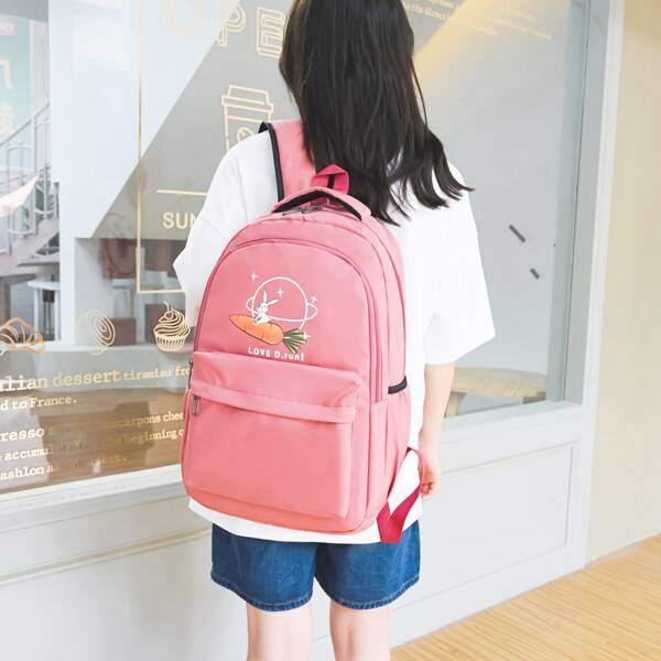 

Cartoon Graphic Large Capacity Backpack, Hot pink