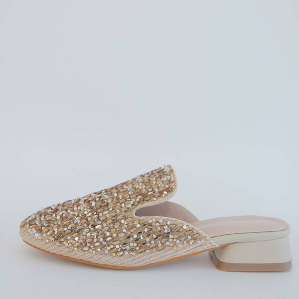 

Rhinestone Decor Chunky Mules, Gold