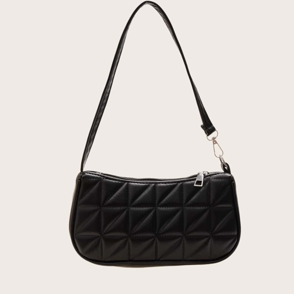 

Quilted Pattern Baguette Bag, Black