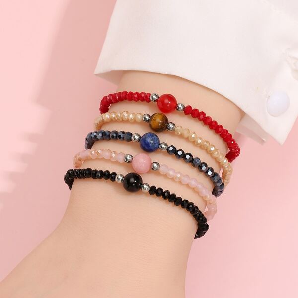 

5pcs Beaded Bracelet, Multicolor