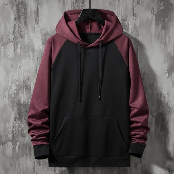 

Men Colorblock Drawstring Hoodie, Black
