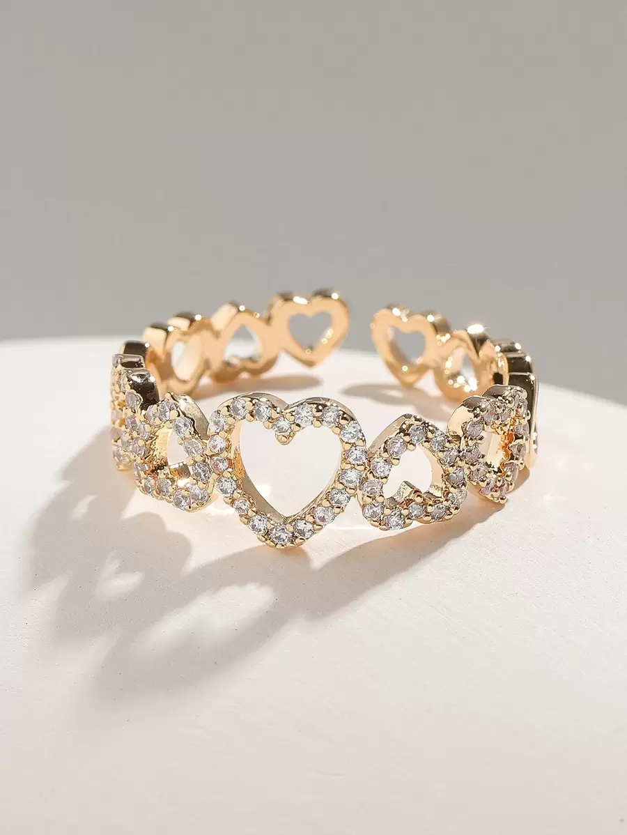 1 Pc Romantic Hollow Charming Zirconia Heart Wedding Bridal Ring For Engagement & Anniversary Valentines,Mom,Mother,Mother's Day,Gift