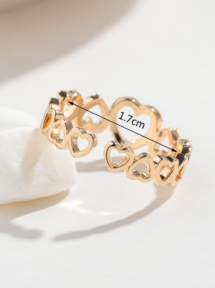 1 Pc Romantic Hollow Charming Zirconia Heart Wedding Bridal Ring For Engagement & Anniversary Valentines,Mom,Mother,Mother's Day,Gift - Yellow Gold - View 3