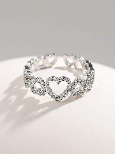 1 pièce Bague de mariage romantique avec cœur creux et zircone charmante pour fiançailles et anniversaire