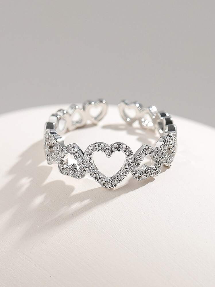 1 Chiếc Nhẫn Cưới Cô Dâu Trái Tim Rỗng Lãng Mạn Đính Đá Zirconia Cho Lễ Đính Hôn & Kỷ Niệm - Bạc - Xem 1