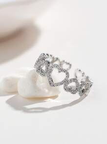 1 Chiếc Nhẫn Cưới Cô Dâu Trái Tim Rỗng Lãng Mạn Đính Đá Zirconia Cho Lễ Đính Hôn & Kỷ Niệm - Bạc - Xem 2