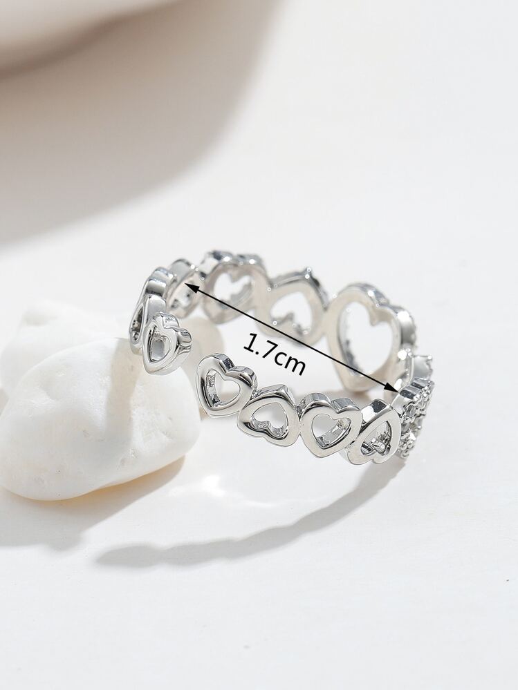 1 Chiếc Nhẫn Cưới Cô Dâu Trái Tim Rỗng Lãng Mạn Đính Đá Zirconia Cho Lễ Đính Hôn & Kỷ Niệm - Bạc - Xem 3