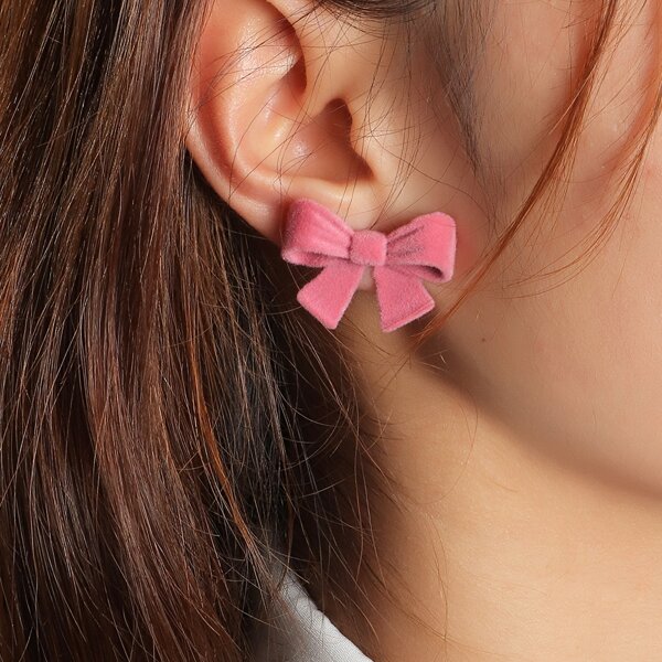 

Bow Stud Earrings, Pink