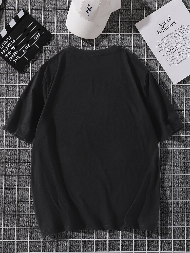 Manfinity 男士小熊印花小圓領T恤 - 黑色 - 查看 2