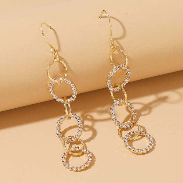 

Rhinestone Round Drop Earrings, Gold