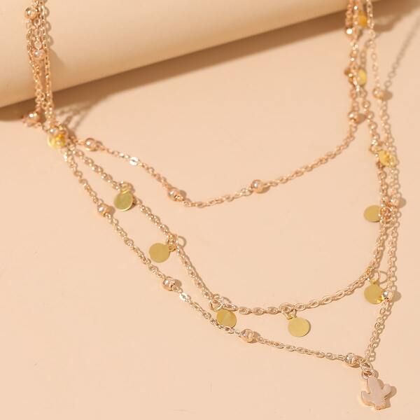 

Round Disc Charm Layered Necklace, Gold