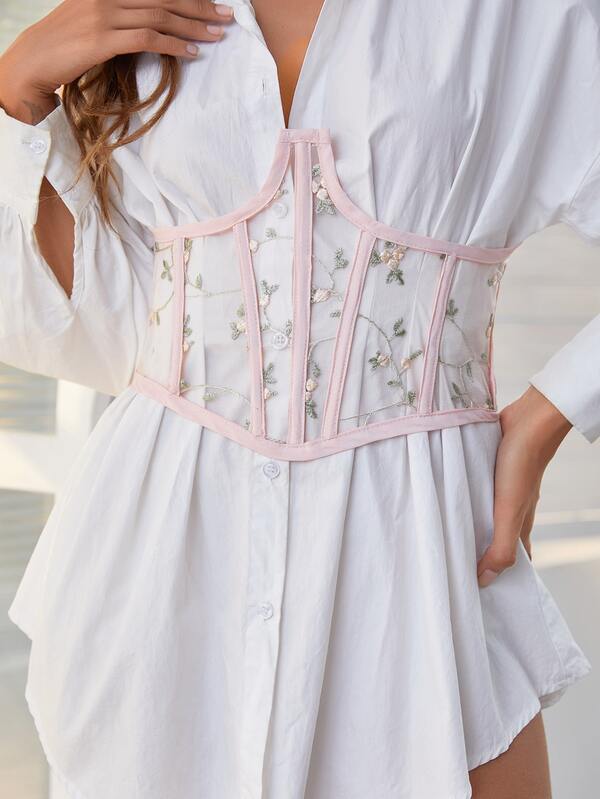 Flower Embroidered Corset Belt SHEIN USA