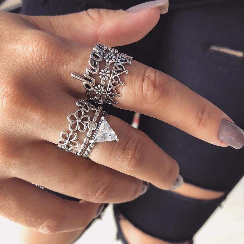 

6pcs Floral Decor Ring, Silver